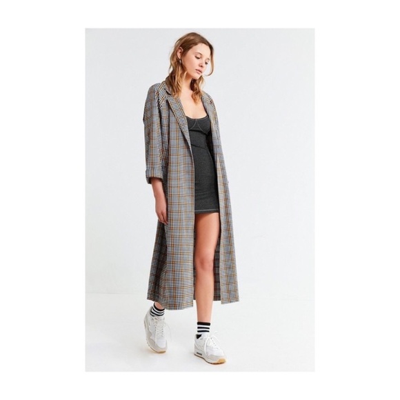 UO Checkered Button-Front Duster Coat - Picture 2 of 7